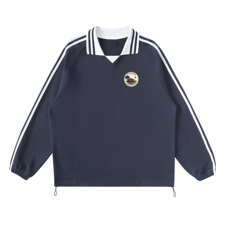 VAG Contrast Striped Lapel Collar Sweatshirt