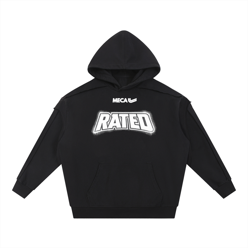 Rated x MECA Contrast Tape Raw Edge Double Layered Hoodie