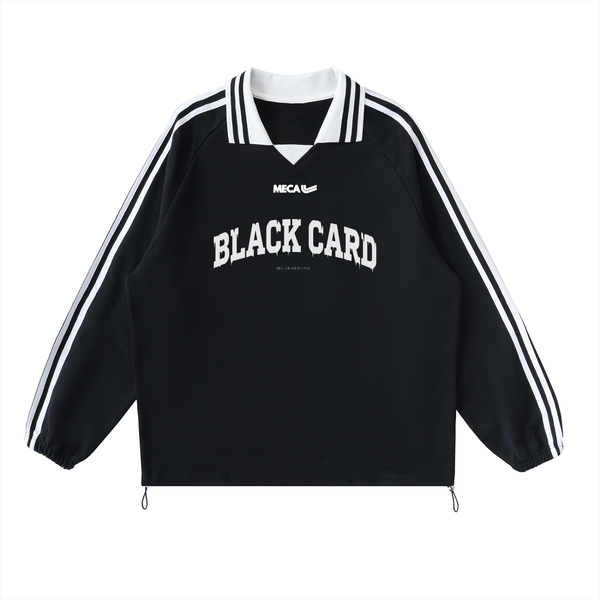 BLACK CARD Contrast Striped Lapel Collar Sweatshirt