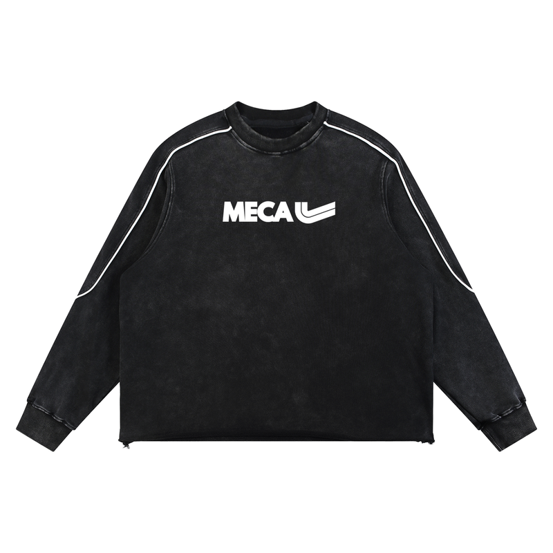 MECA TEAM Mineral Wash Piping Raw Hem Sweatshirt