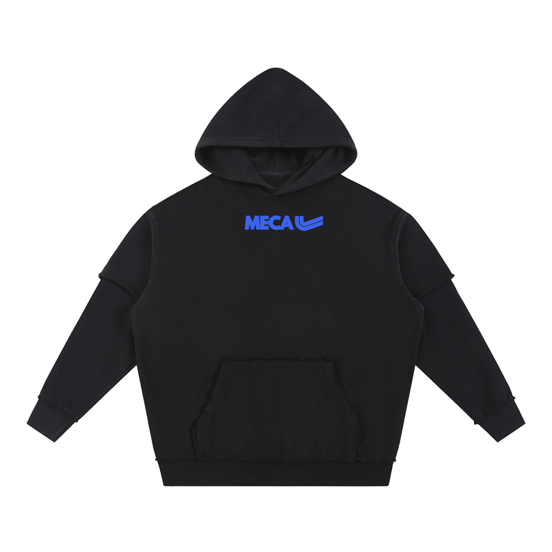 MECA TEAM Snow Washed Raw Edge Double Layered Hoodie