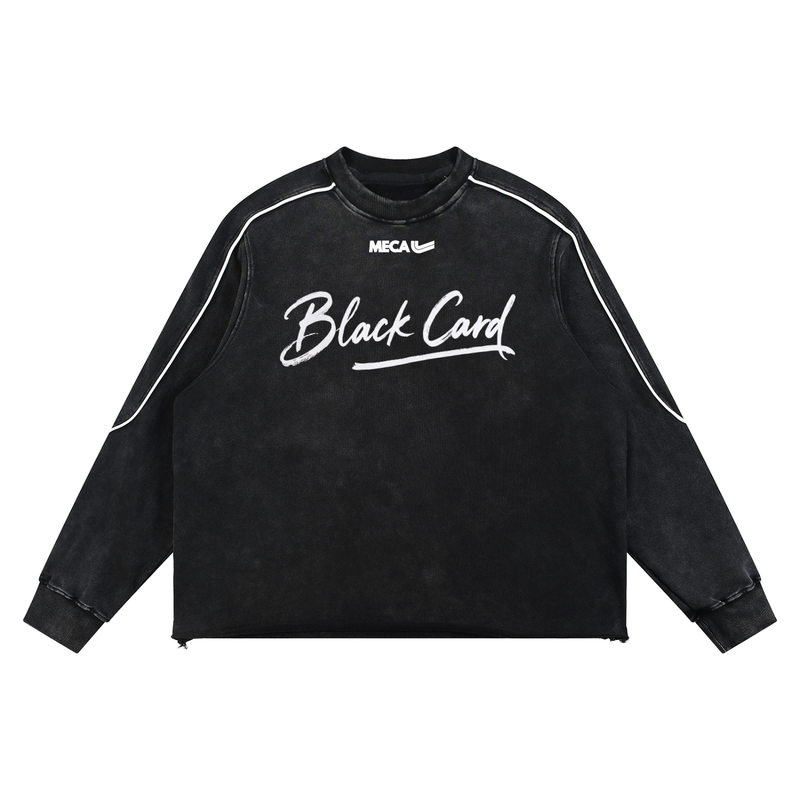 BLACK CARD Mineral Wash Piping Raw Hem Sweatshirt