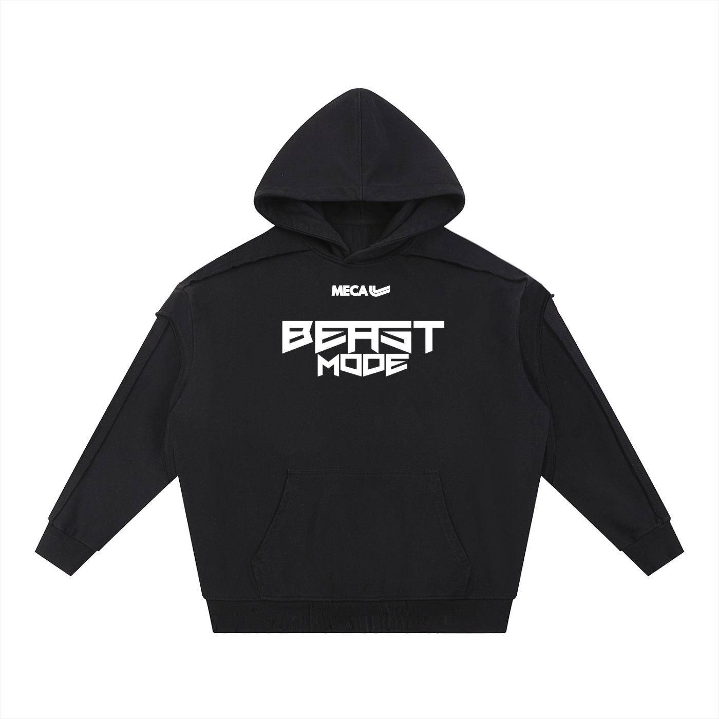 Beast Mode x MECA Contrast Tape Raw Edge Double Layered Hoodie