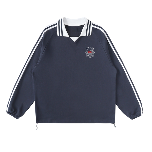 VAG Contrast Striped Lapel Collar Sweatshirt
